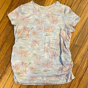 Women’s Maternity Blue Palm Tree Print Shirt XL fitted
